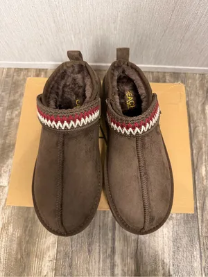 Women’s Brown FauxSuede Slip-On Loafers with Red & White Accent Strap Size 9 thumbnail 5
