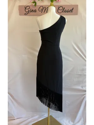HUTCH One-Shoulder Black Fringe Midi Dress Size XS by Anthropologie thumbnail 2