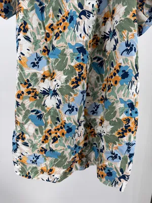 Emory Park smocked neckline flowy mini babydoll Dress S floral open back tie thumbnail 8
