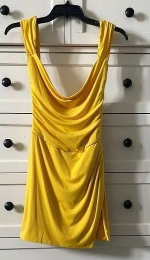 Tiger Mist Women’s Joslin Yellow Drape Mini Dress w/ Back Tie - Size Small thumbnail 1