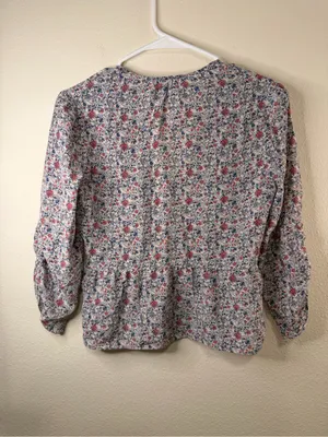 Madewell Cream Floral Button-Front Peplum Top with Pink & Blue Accents thumbnail 3