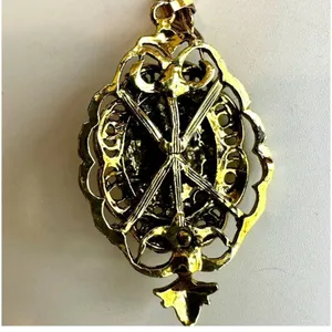 Gold tone faux pearl red Victorian pendant necklace thumbnail 5
