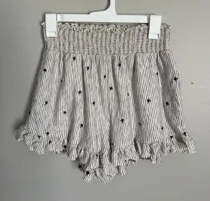 AMERICAN EAGLE Cream Striped Smocked-Waist Embroidered Star Detail Shorts Sz S thumbnail 1