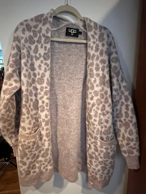 UGG Tomara Alpaca Wool blend Relaxed fit Leopard Print Cardigan thumbnail 3