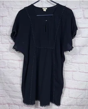 J.Crew Women's Medium Black Cotton Top with Decorative Trim thumbnail 1