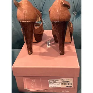 Miu Miu Tan Brown Leather Platform Heels Sandals Size 38.5 Authentic thumbnail 5