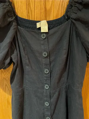 Rachel Parcell Square Neck Button Front Puff Sleeve Linen Dress Dark Blue XS thumbnail 8