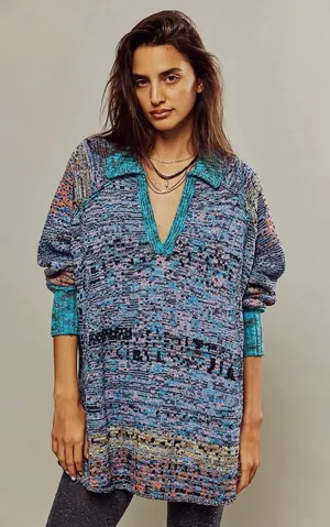 Free People Bohemian Seasons Of Sun Oversized Tunic Sweater Dress XL 70s Fall thumbnail 1