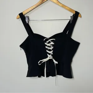 Alythea Black Lace‎ Up Peplum Crop Top size medium thumbnail 2