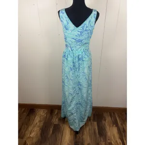 Vineyard Vines Capri Blue Floral Sleeveless‎ V-Neck Maxi Dress 0 thumbnail 4