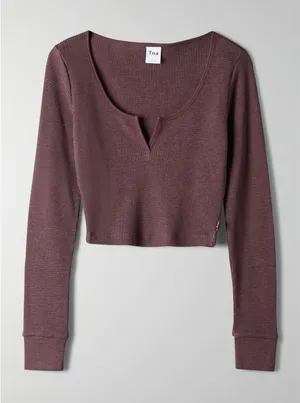 TNA waffle scoop neck notch crop long sleeve thumbnail 1