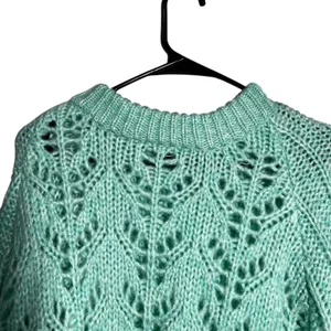 Blue Blush Mint Green Crochet Knit Sweater Women's Medium Loose Fit Open Knit thumbnail 2