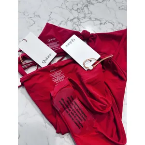 NWT Quince Cherry Red Knot Tie Bikini Top & High Rise High Leg Bottom Set Small thumbnail 3