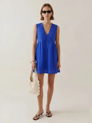 NWT kourt Tatiana Cotton Dress size Medium M blue cobalt few moda thumbnail 4