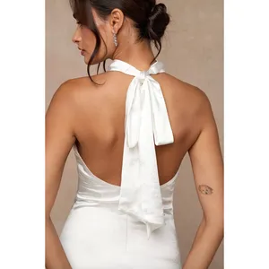 Lulus Concetta Ivory Satin Lace Halter Maxi Dress Wedding Bridal Small NWT thumbnail 5