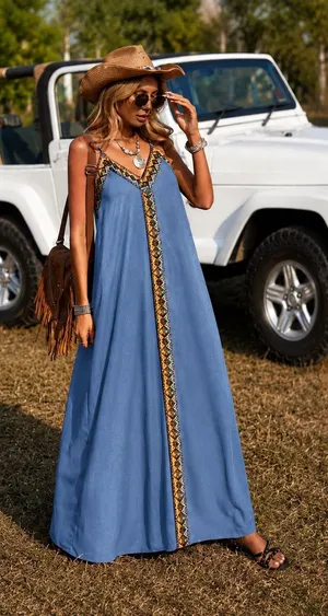NWT SHEIN LUNE Let It Slide Blue Maxi Dress Sz L thumbnail 1