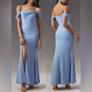 New Dress The Population Melania Off-The-Shoulder sky blue Gown sz S thumbnail 2