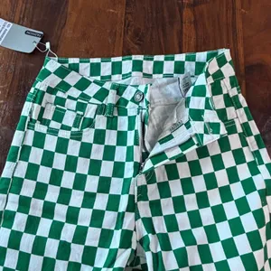 Fashion Green White Checkered Flare Jeans High Waisted Wide Leg Size 2 NEW thumbnail 8