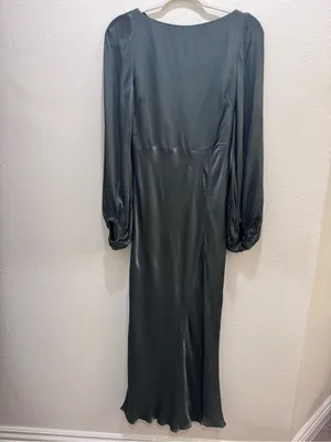 Shona Joy La Lune Balloon Sleeve Backless Midi Dress Slit Olive Green Size 4 thumbnail 3
