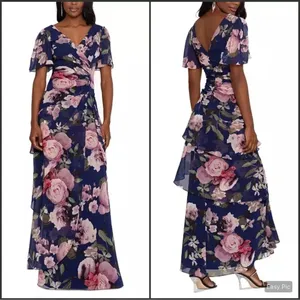NWT XSCAPE Women's Surplice Tiered Gown Size 12 Blue thumbnail 2