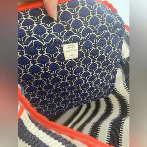 Vera Bradley Navy‎ and White Striped Beach Tote with Tassels GUC thumbnail 11