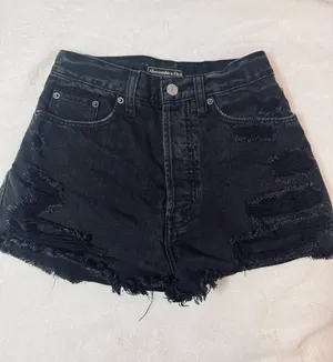 Abercrombie & Fitch frayed denim shorts in black - 24 thumbnail 1