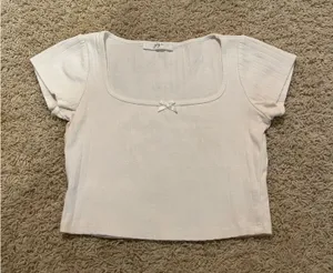 White Pointelle Bow Top thumbnail 1