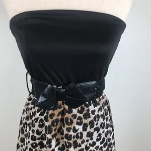 Vintage Y2K strapless bow embellished belted Hi/low leopard print mini dress‎ thumbnail 3