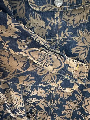 Bill Blass Vintage Denim Floral Contrast Chore Jean Jacket Size M thumbnail 4