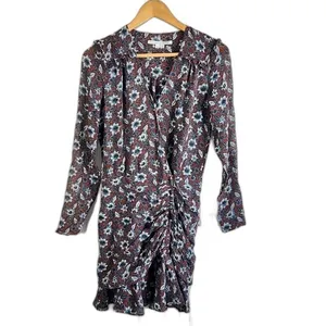 Veronica Beard Silk Floral Ruched Mini Dress Rust Blue‎ Size 0 thumbnail 3