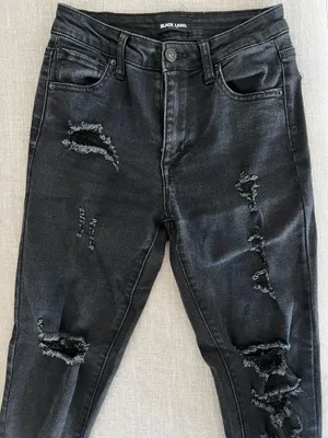 Black Denim Frayed Raw Hem Jeans Size 25 thumbnail 4