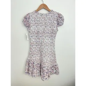 LOVESHACKFANCY Floral Smocked Mini Dress Puff Sleeve Asymmetric Ruffle Coquette thumbnail 9