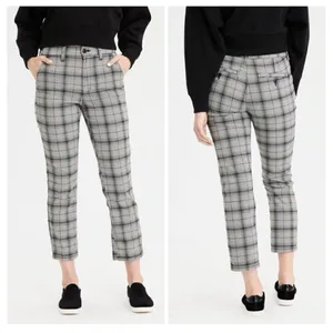 American Eagle Outfitters Plaid Flannel Super High‎ Rise Skinny Trousers Beige 4 thumbnail 2