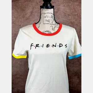 Friends Rainbow T-shirt Beige with Multicolor Neck and Cuffs M thumbnail 2