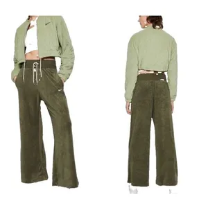 Nike Sweats Size S Terrycloth Wide Leg High Rise Olive Green thumbnail 4
