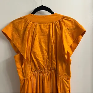 Anthropologie Orange Flutter Sleeve Button Front Midi Dress XS thumbnail 7
