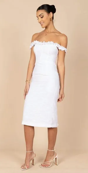 Petal & Pup Florez White Off the Shoulder Ruffle Midi Dress 4 thumbnail 6