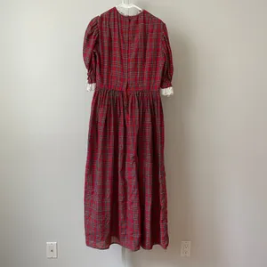 Unbranded Cotton Prairie Peasant Lace Trim Plaid Maxi Dress Red thumbnail 5