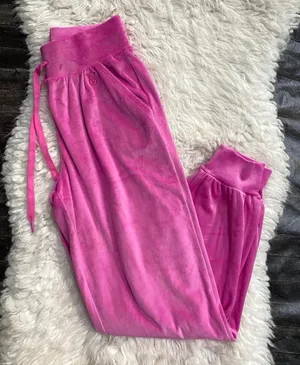 Victoria'S Secret Hot Pink Velour Velvet On Point Jogger Sweatpants Drawstrings thumbnail 1