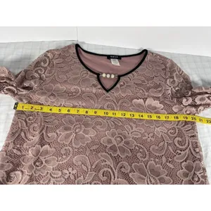 Onyx Apparel Women’s Lace Blouse L Pink/Black Pearl V-Neck Bell Sleeve 20195CM thumbnail 6