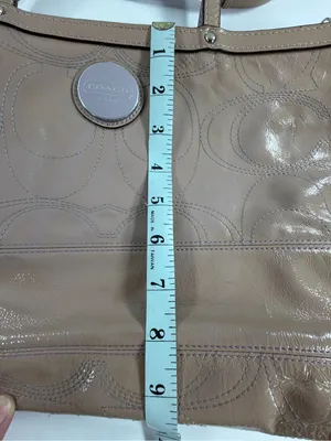 Coach Taupe Patent Leather Signature C Embossed‎ Tote Zip Shoulder Bag F15142 thumbnail 12