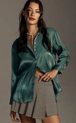 Anthropologie Silky Iridescent Buttondown Shirt thumbnail 1