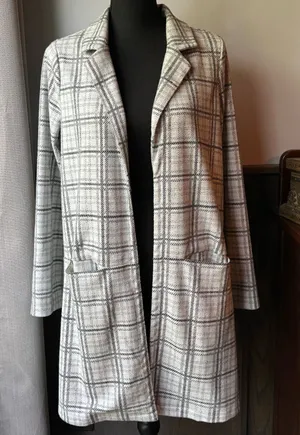 MELLODAY Black & Off White Plaid Open-Front cardigan thumbnail 1