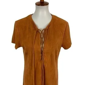 DO+BE‎ Orange Short Sleeve Dress Large Ruffle Sleeve Summer Chic thumbnail 2