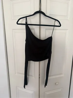 Urban Outfitters Black Long Sleeve One Shoulder Cold Shoulder Top Size Large thumbnail 7