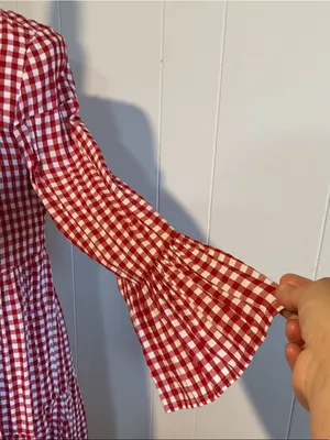 beachlunchlounge Red and White Gingham Tiered Long-Sleeve Dress thumbnail 3