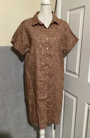 Tahari Linen Shirt Dress Leopard Print Button Front Short Sleeve Women's M thumbnail 1
