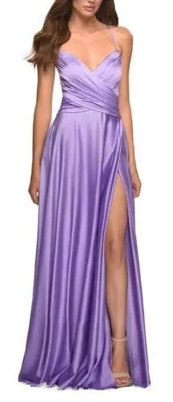 LA FEMME Sleeveless Satin Gown in Lavender Size US 2 thumbnail 1