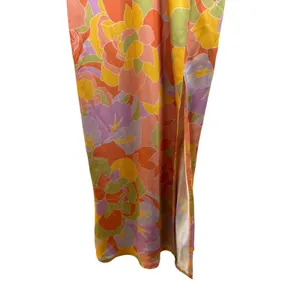 Runaway The Label Tammy Midi Dress S Floral Orange Yellow Satin Slit Retro New‎ thumbnail 12