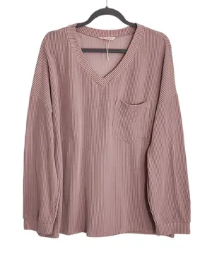 Kirundo Dusty Pink Ribbed Knit Oversized V-Neck Top Size XL thumbnail 1